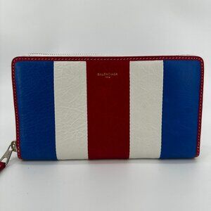 Balenciaga Bazar Striped Leather Zip Wallet
